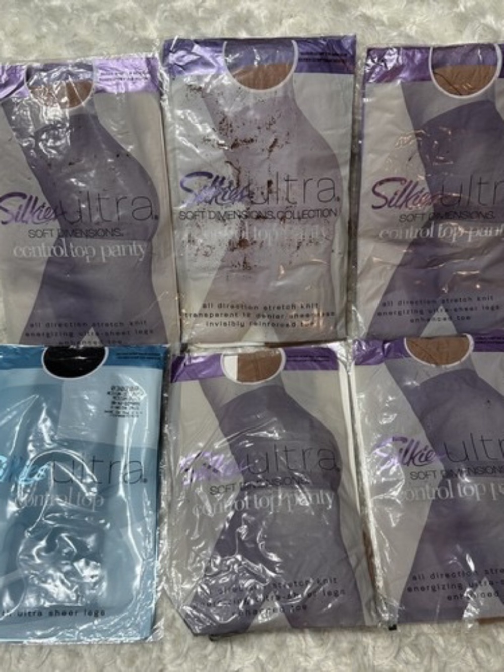 New Lot of 6 Silkies Size Medium Ultra Control Pantyhose Nylons Nude Jet Black